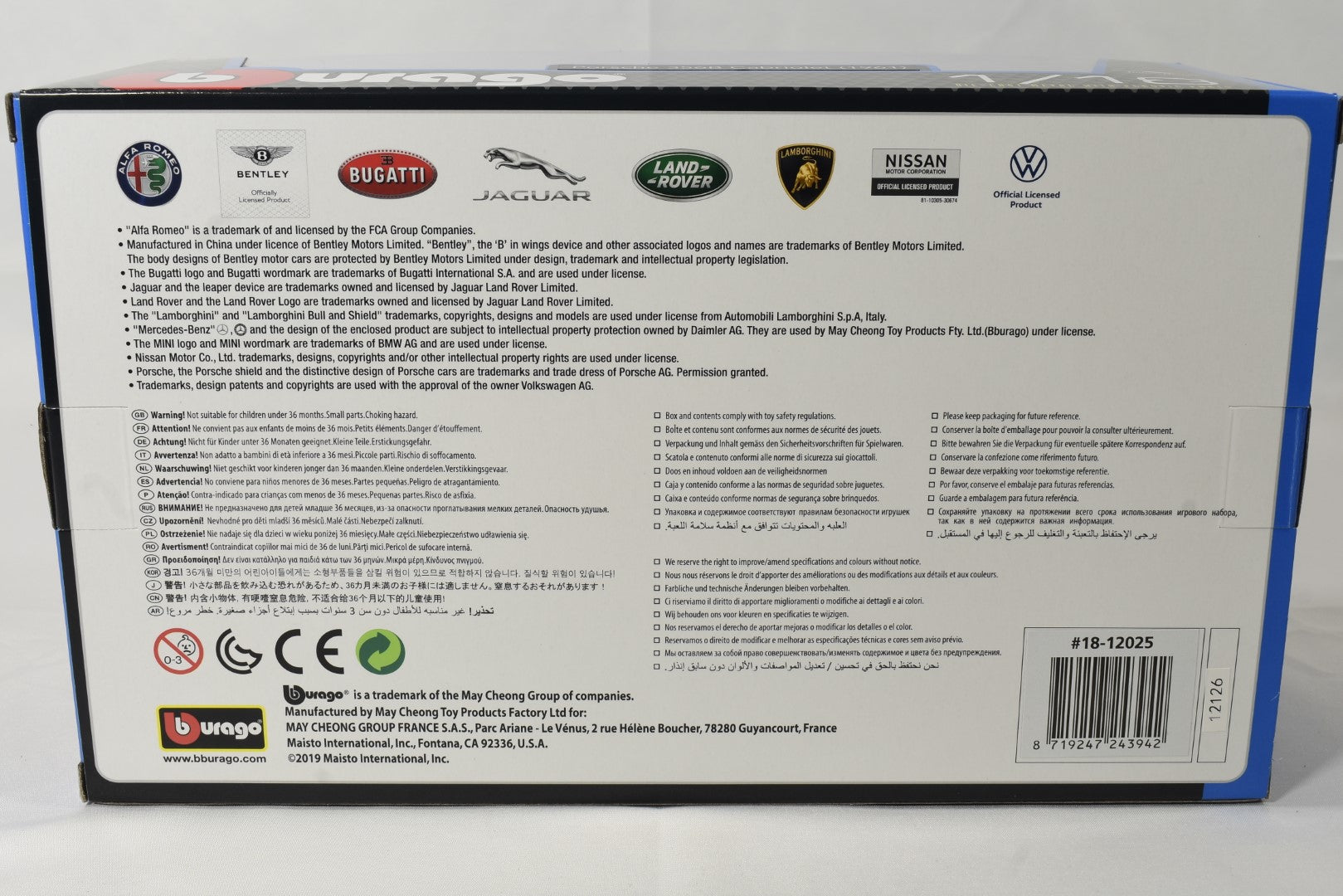 bburago porsche 365b 1/18 scale diecast model box