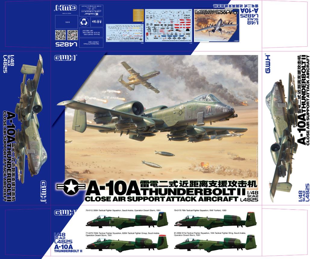 Great Wall Hobby 1/48 scale Fairchild republic A-10A Thnuderbolt II Plastic model kit L4825 box