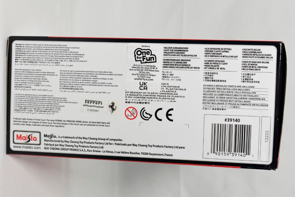 Maisto Assembly Line Ferrari Monza 1/24 scale diecast model kit box back