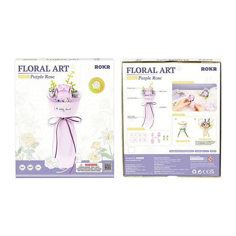 Rokr Purple Rose Floral Art Bouquet Model Kit AF021 box