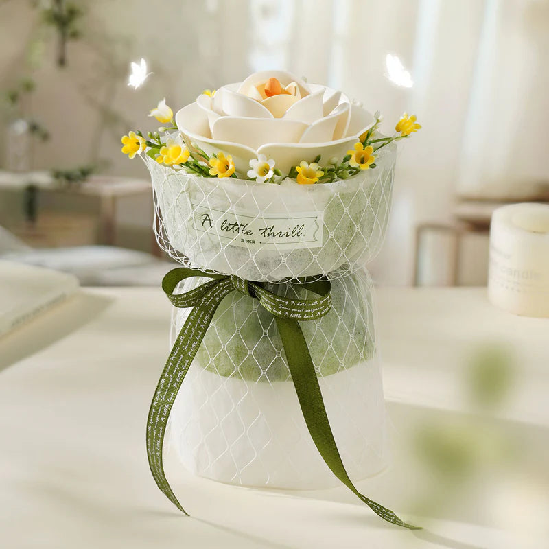 Rokr White Camellia Floral Art Bouquet Model Kit AF011