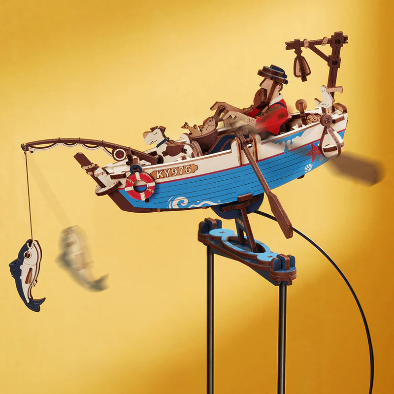 Rokr Gravity Swing Ocean Fisher Wooden Model Kit MCD02 swinging action