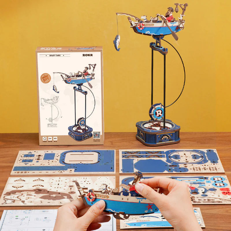 Rokr Gravity Swing Ocean Fisher Wooden Model Kit MCD02 assembly
