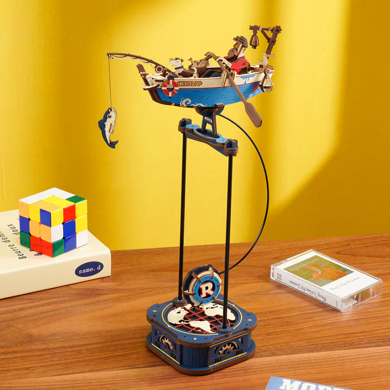 Rokr Gravity Swing Ocean Fisher Wooden Model Kit MCD02 built