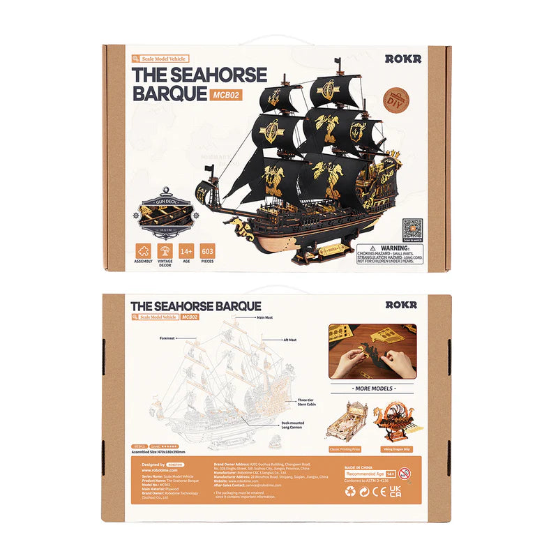 ROKR The Seahorse Barque model kit packaging on a white background