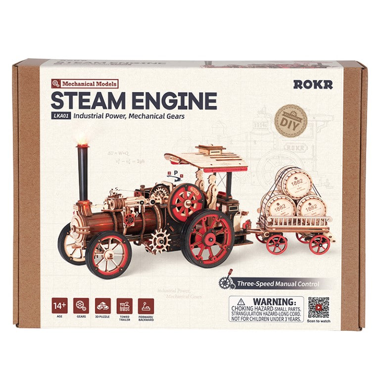 Rokr Steam Engine Wooden Model Kit built box
