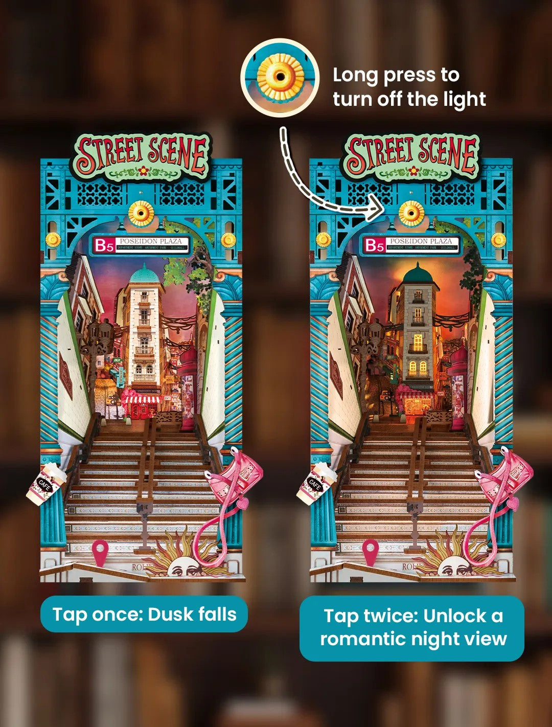 rolife book nook street scene lighting options