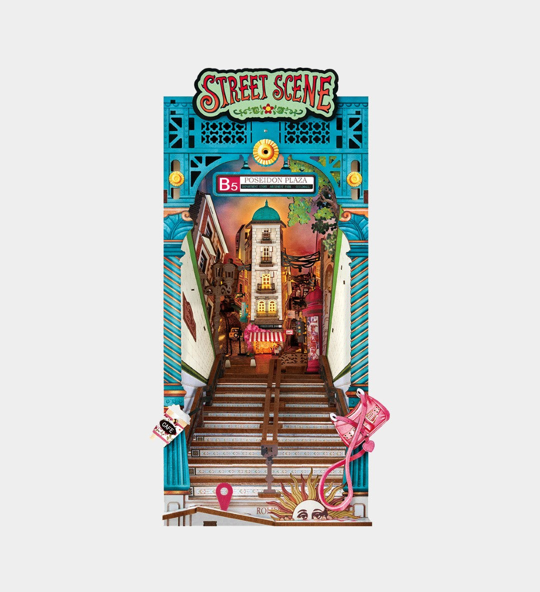 rolife street scene book nook on a white background