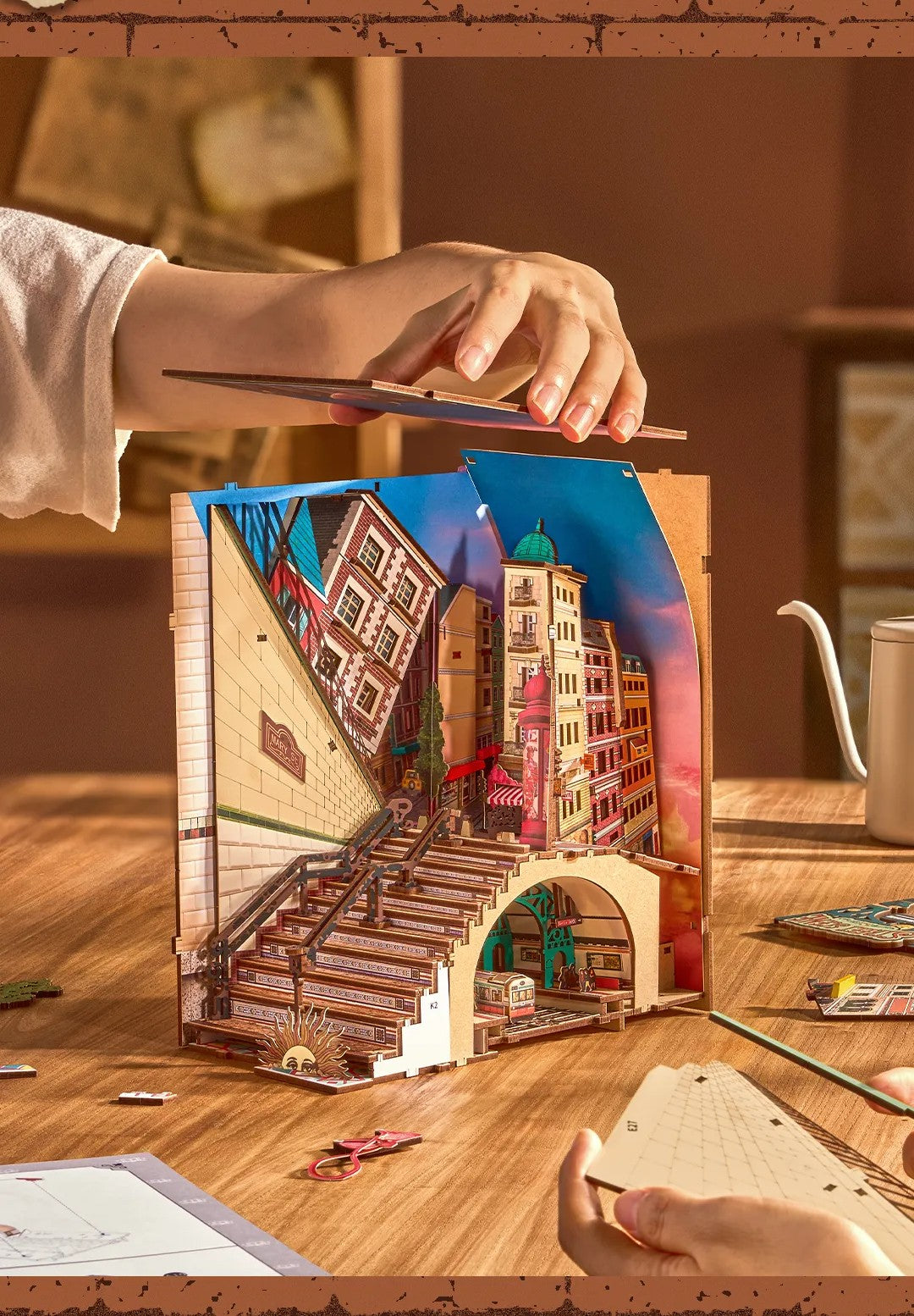 rolife street scene book nook being assembled