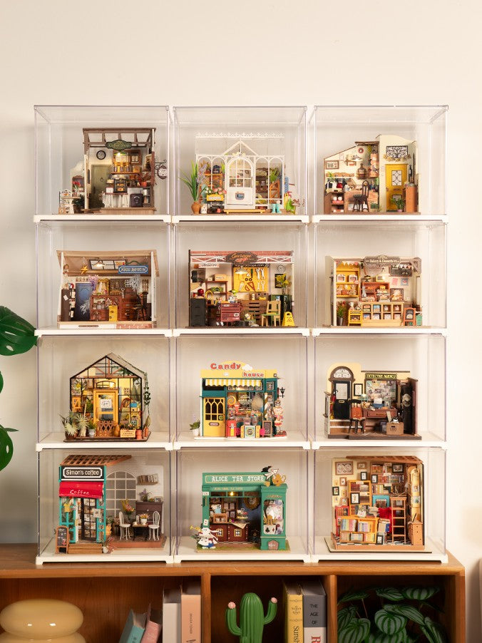 rolife diy miniature house display box df03l multiple cases stacked