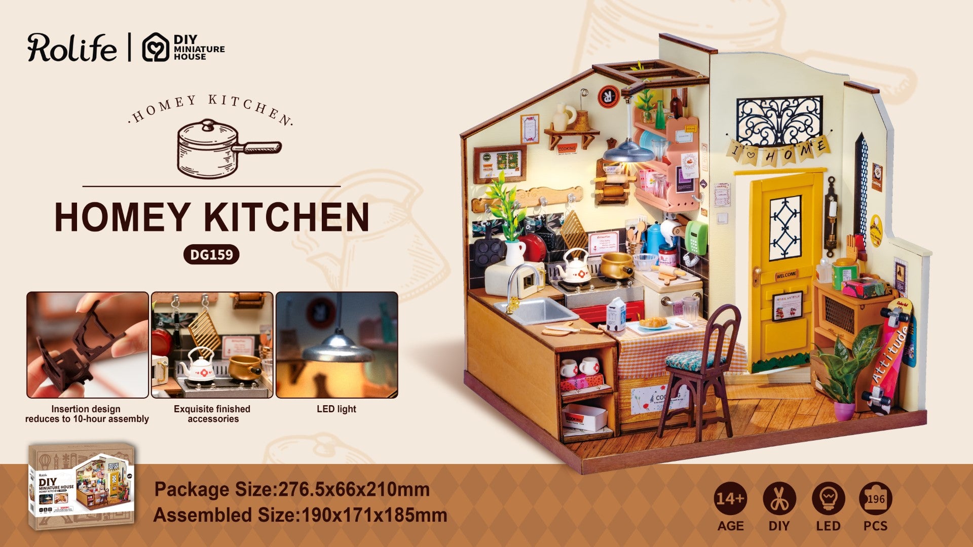 Rolife Homey Kitchen DIY Miniature House Model kit DG159 details