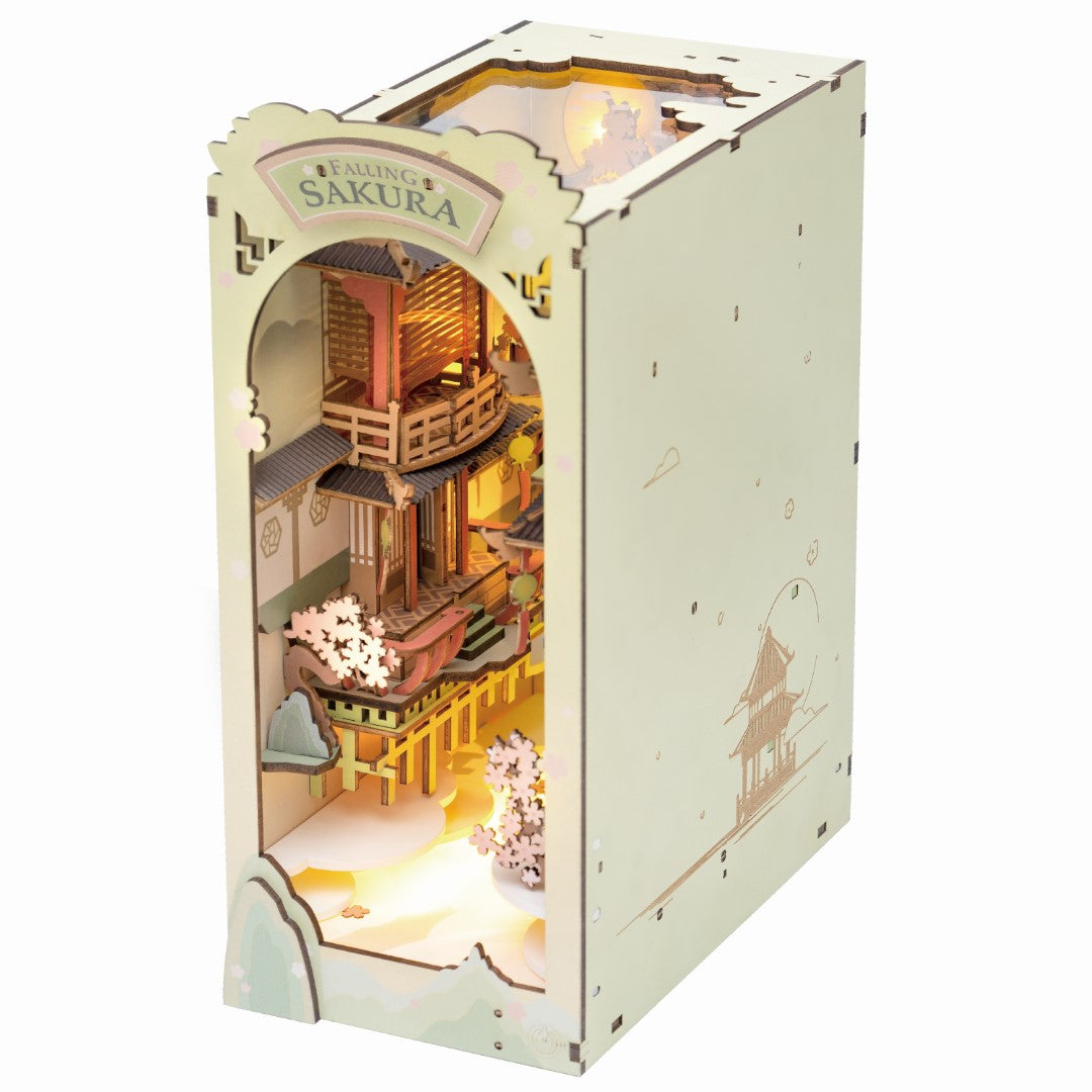 Rolife Falling Sakura Book Nook DIY Miniature House Model kit TGB05 front