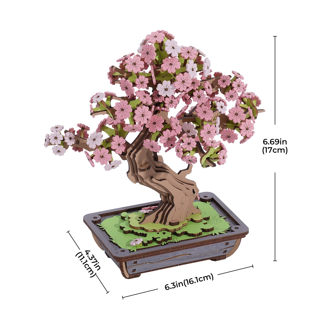 Rolife Sakura Bonsai 3D Wooden Puzzle Creation Model kit TG415 dimensions