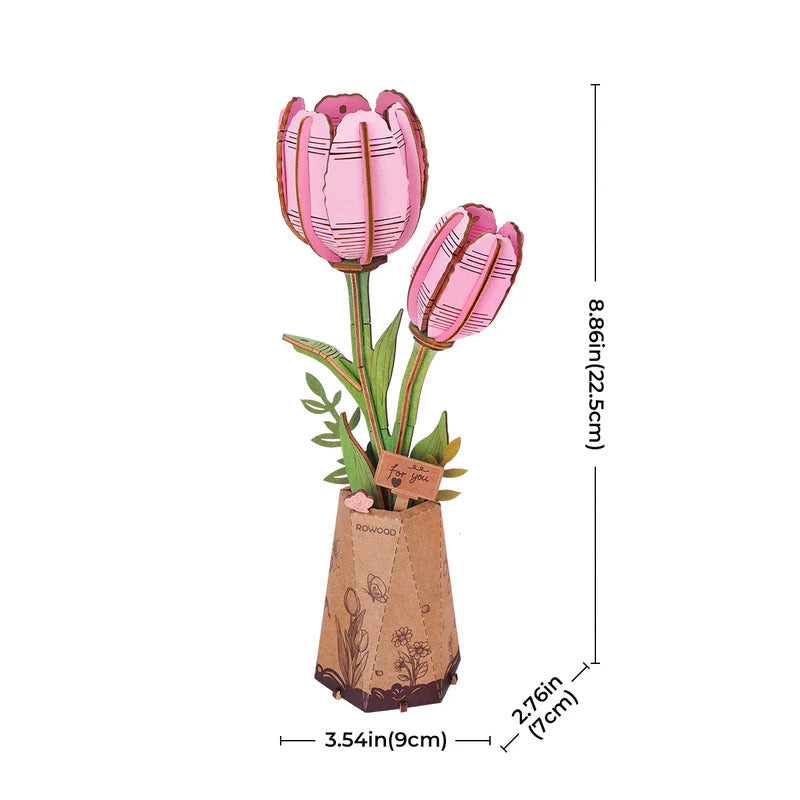 Rowood Pink Tulip Wooden Model Flower Craft kit TW082 dimensions