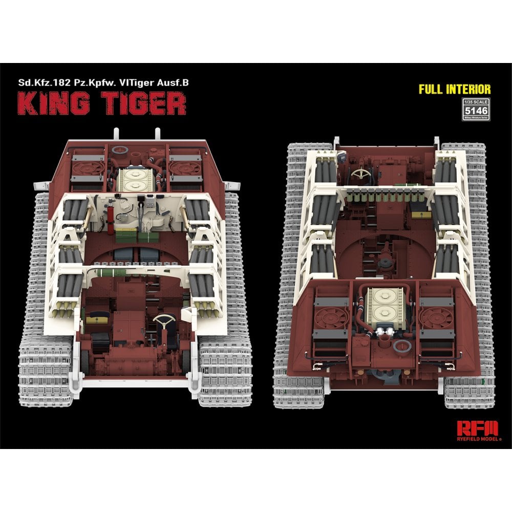 Ryefield Model of a King Tiger tank with a full interior on a black background