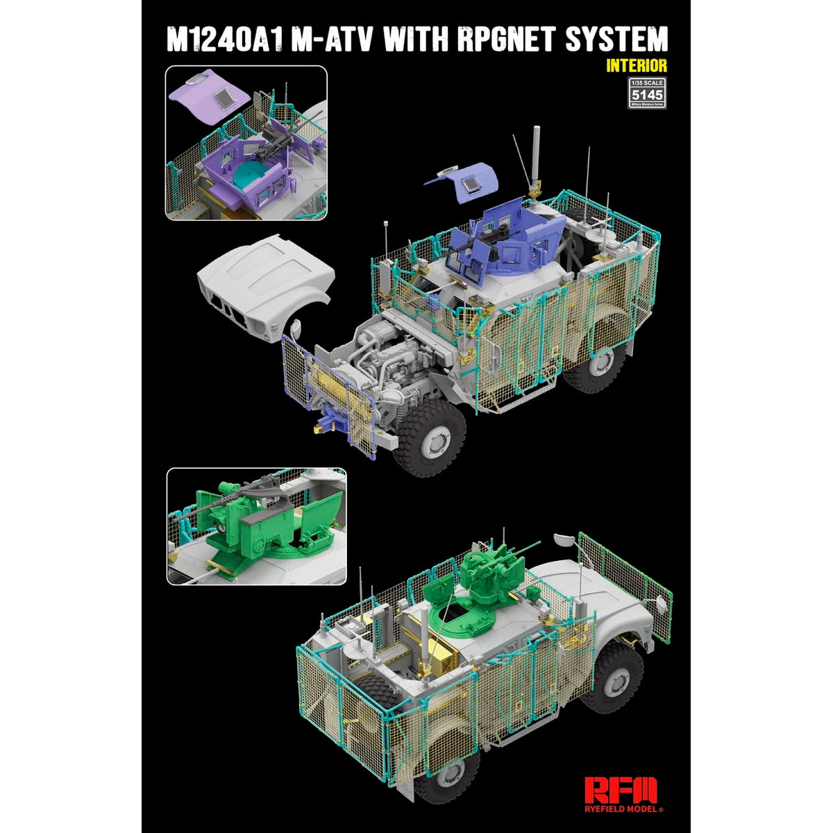 Model of M1240A1 M-ATV with RPGNET system on a black background