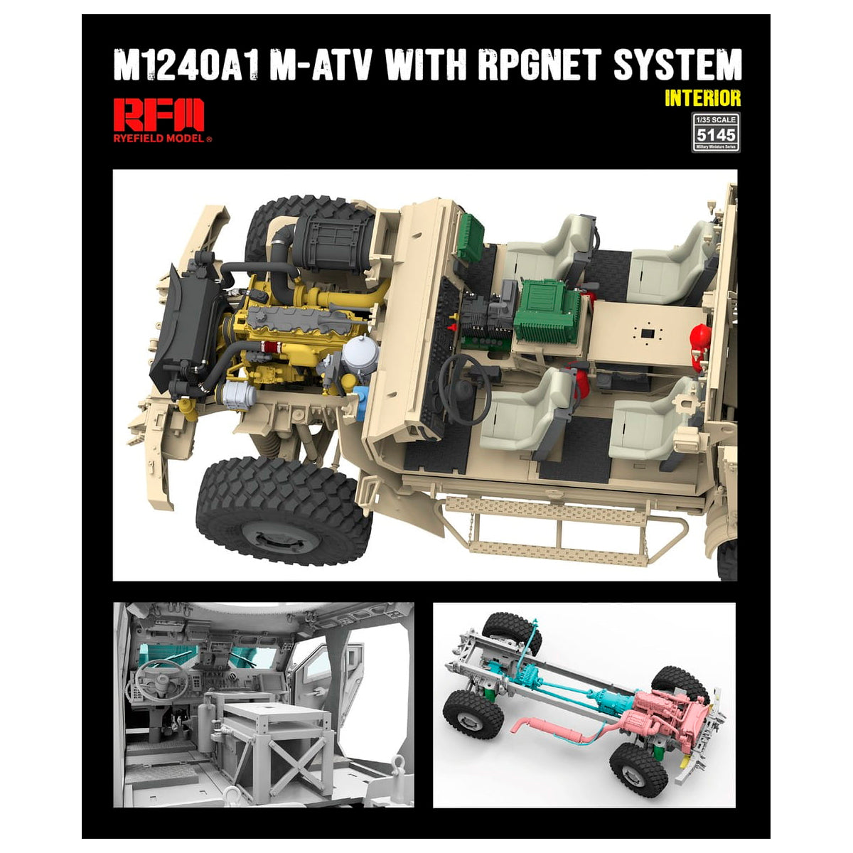 Model of M-ATV with RPGNET system featuring detailed components and branding.
