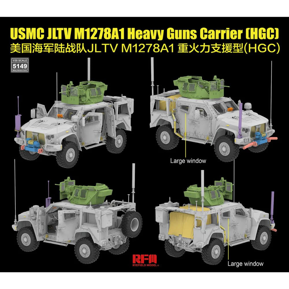 Model of USMC JLTV M1278A1 Heavy Guns Carrier (HGC) with detailed features on a black background.