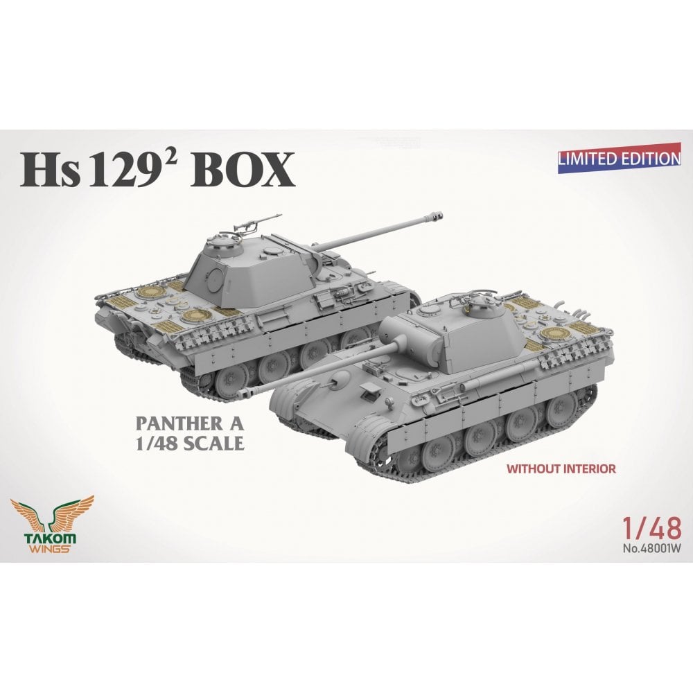 Model tank set with 'Hs 129' box and Takom branding on a white background