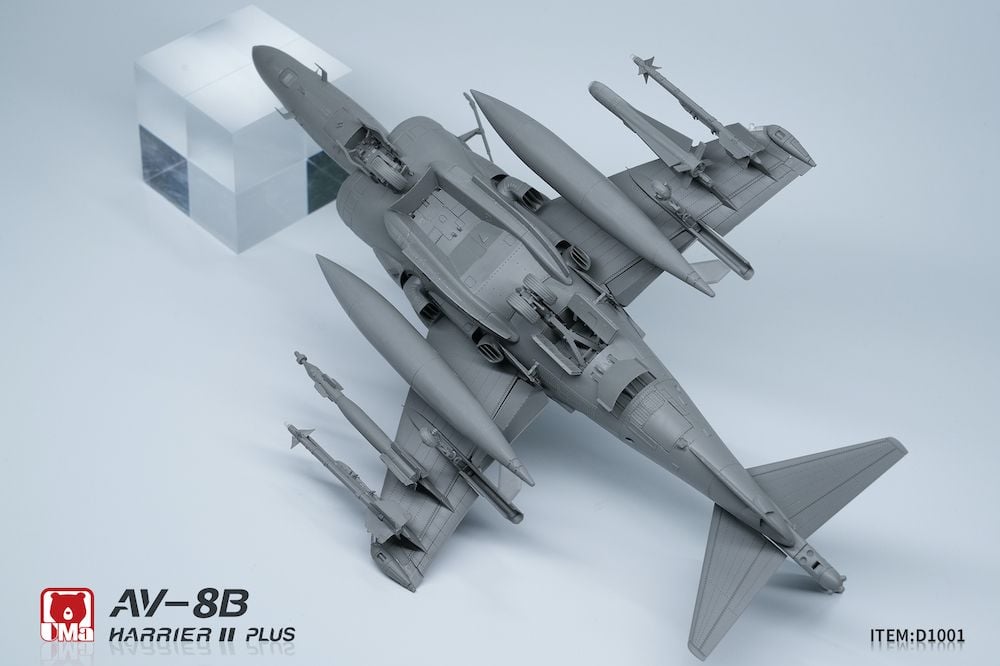 Model of an AV-8B Harrier II Plus on a light gray background