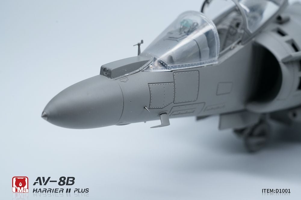 Model of an AV-8B Harrier II Plus on a light gray background