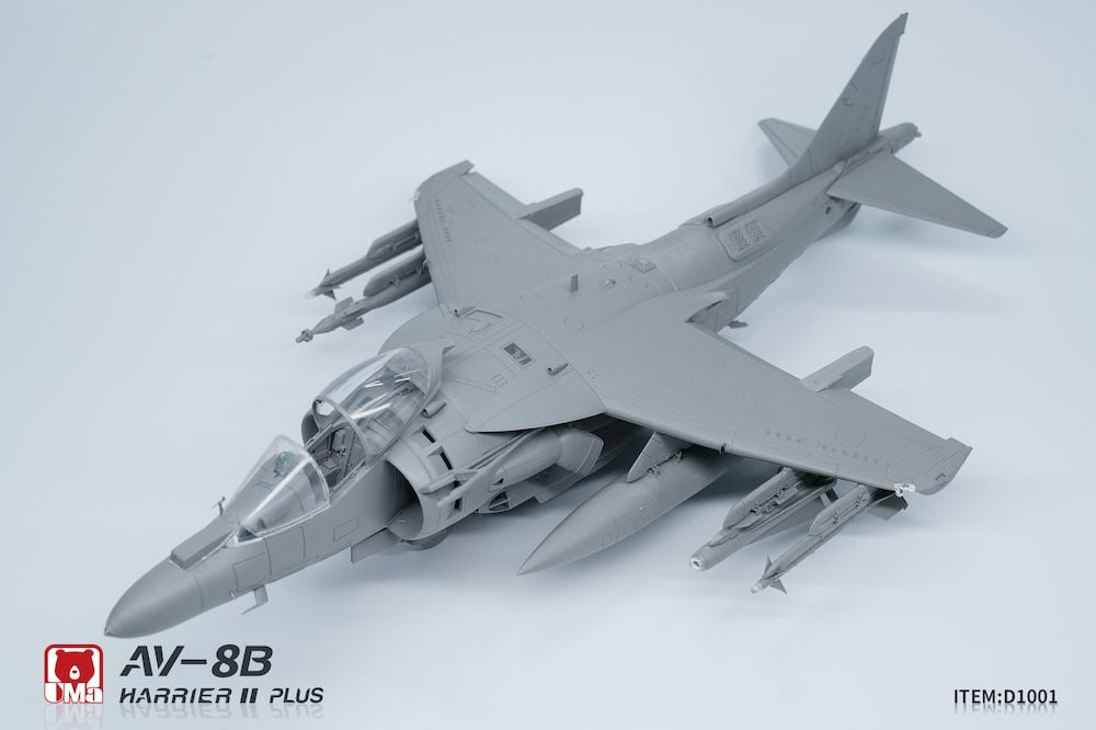 Model of an AV-8B Harrier II Plus on a white background