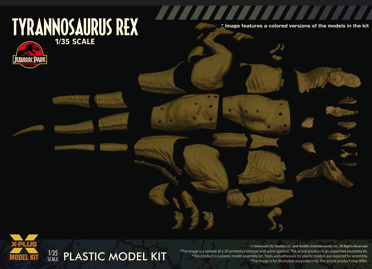 X-Plus 1/35 Jurassic Park Tyrannosaurus Rex T-Rex Plastic Model Kit contents