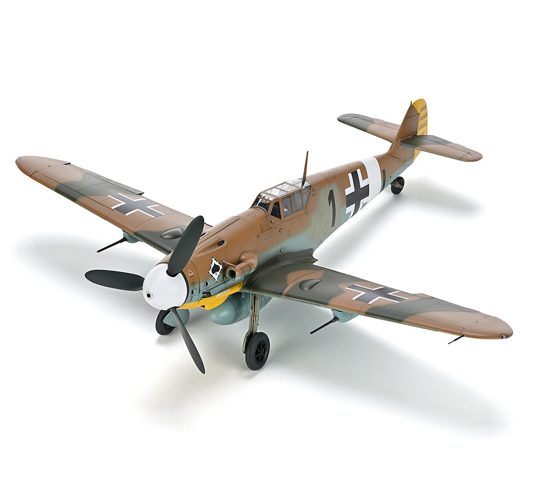 Zoukei Mura 1/32 scale model kit of Messerschmitt Bf 109 World War II-era fighter plane on a white background
