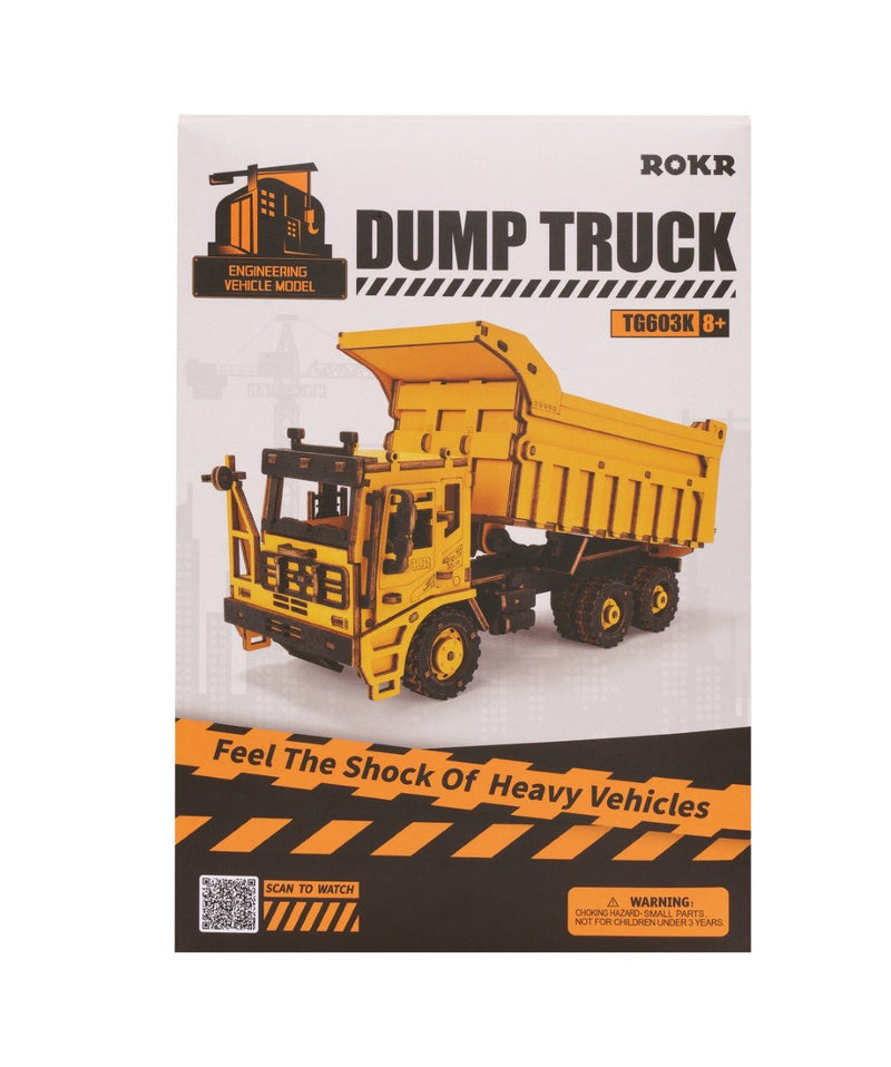 Rokr Dump Truck Wooden Model Kit TG603K box
