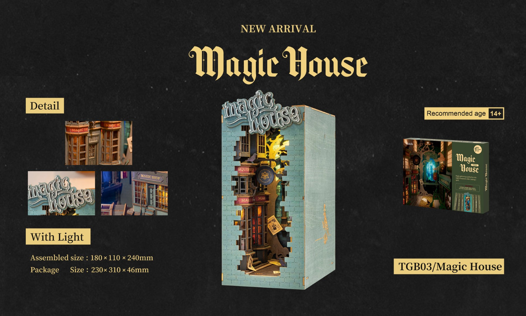 Rolife Magic House DIY House Book Nook Model kit dimensions