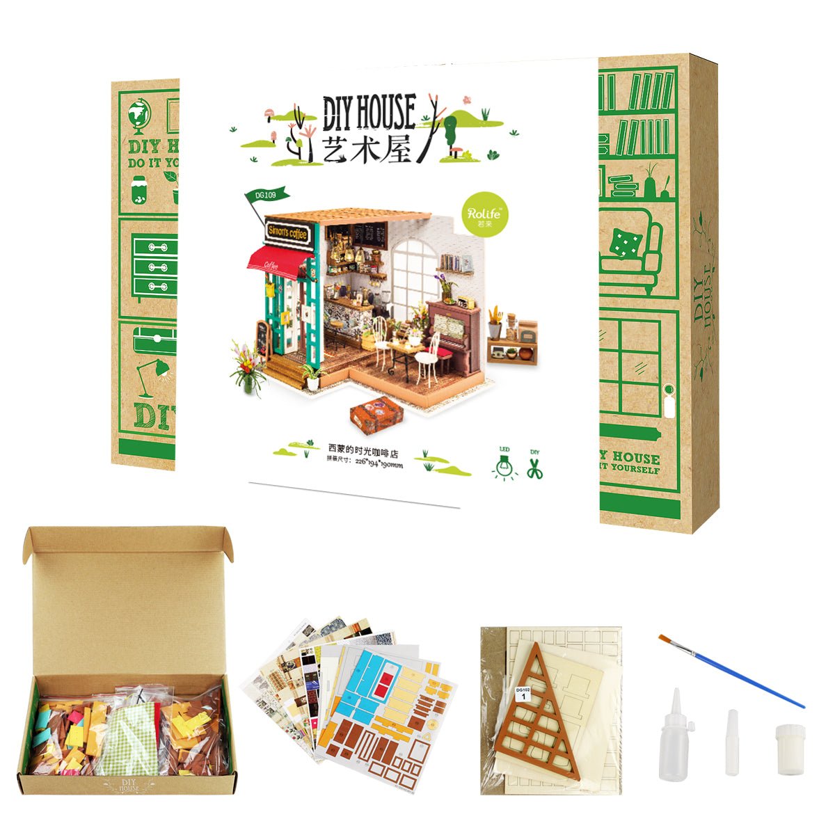 Rolife DIY House Simon's Coffee Shop Model Kit DG109 box