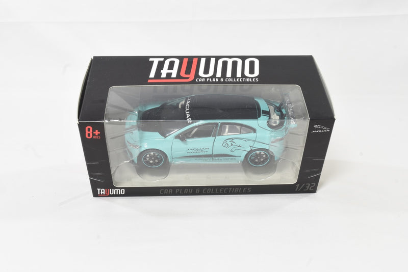 Tayumo Jaguar I-Pace eTrophy blue 1/32 scale diecast model Pull back and go lights and sound box