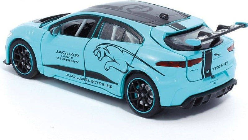 Tayumo Jaguar I-Pace eTrophy blue 1/32 scale diecast model Pull back and go lights and sound rear