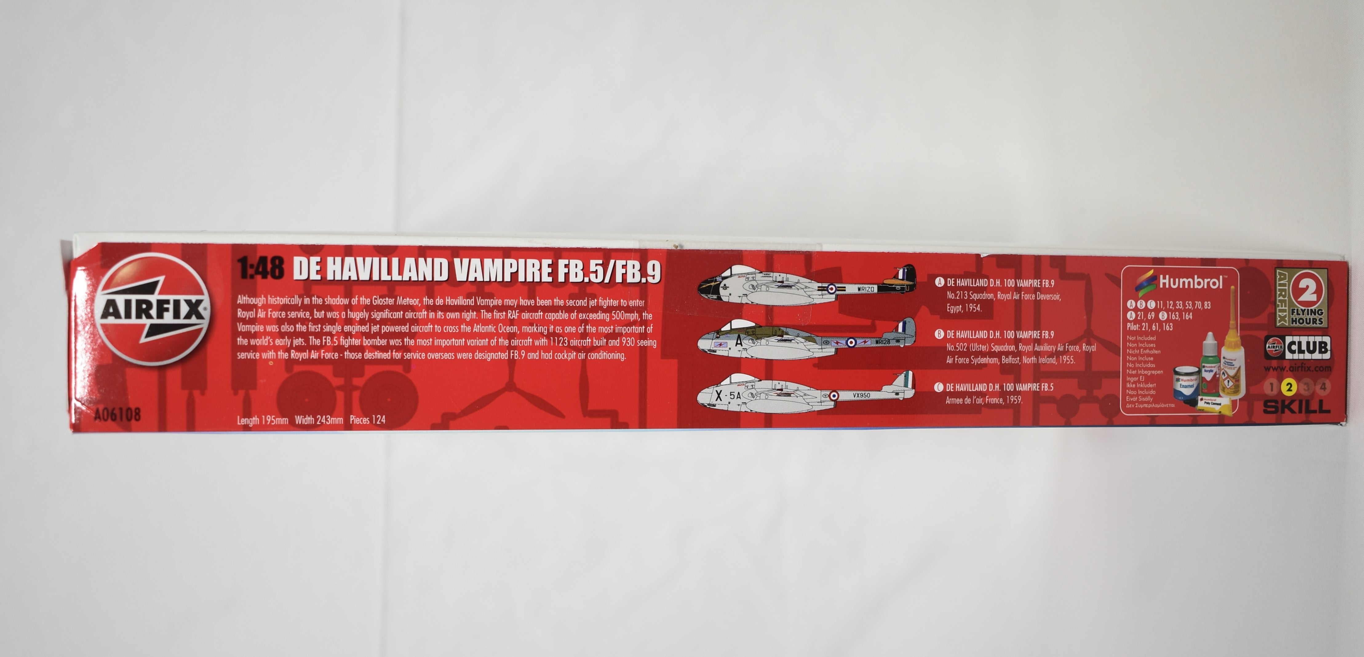 Airfix De Havilland Vampire FB.5 1:48 Scale Model Kit box side