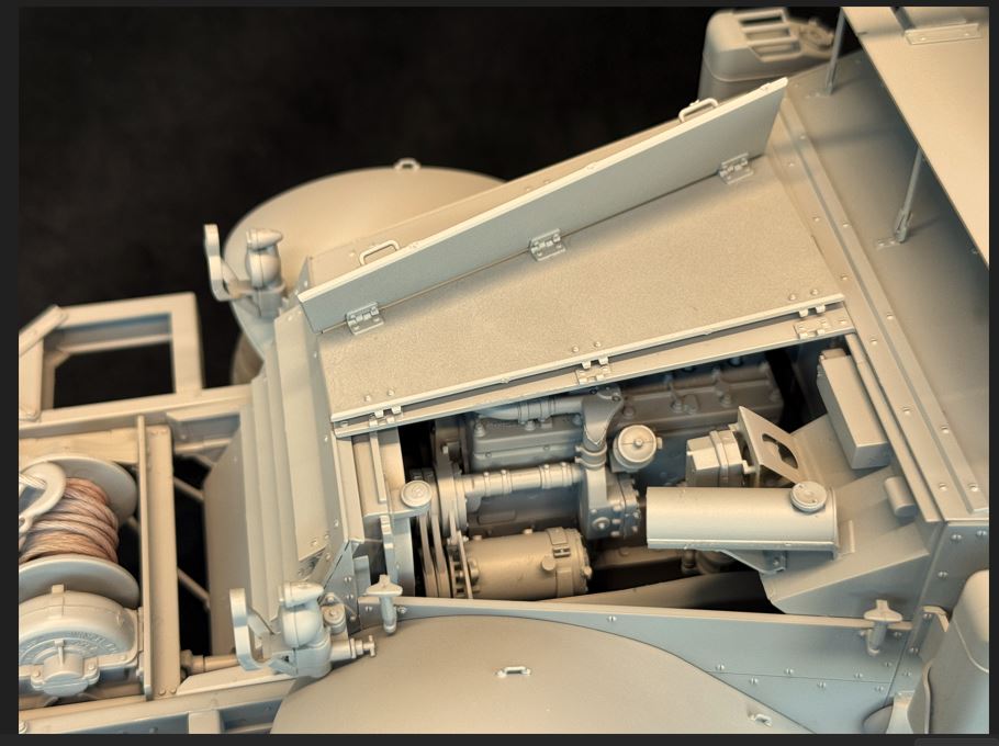 Close-up of a engine in a US Halftrack 1/16 scale model kit