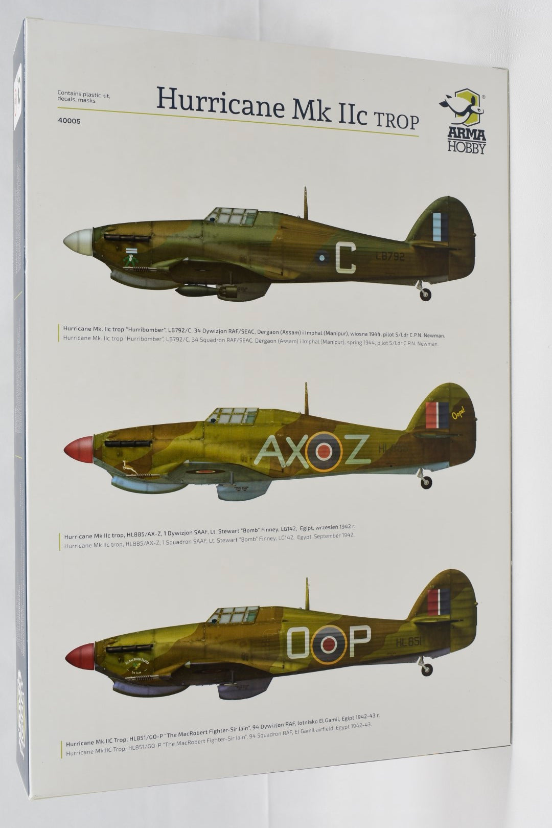 Arma Hobby Hawker Hurricane Mk IIc Trop 1/48 scale model kit 40005 markings