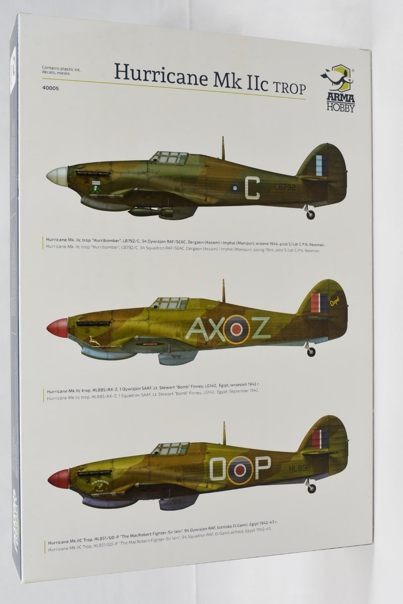 Arma Hobby Hawker Hurricane Mk IIc Trop 1/48 scale model kit 40005 markings