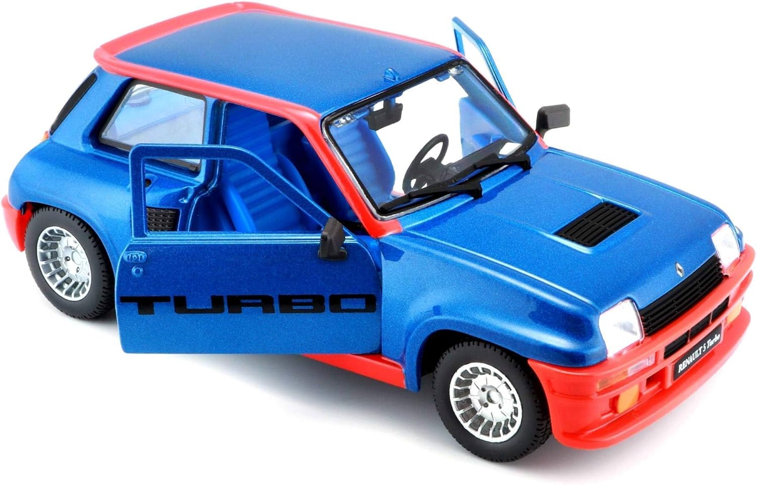 Bburago Renault 5 Turbo Blue 1/24 diecast model with doors open