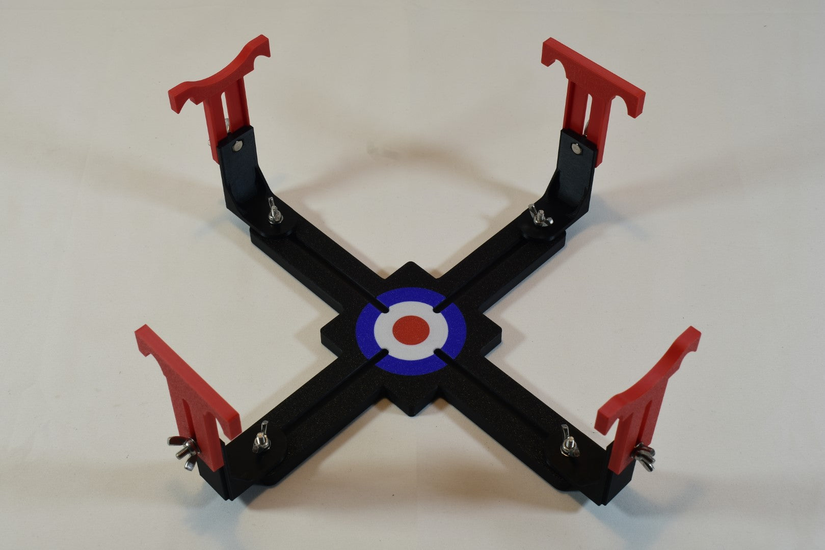 Bowfell Model Aircraft Jig Paint Stand Black with large red supports fully extended