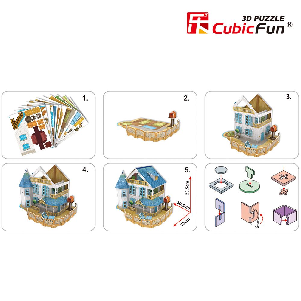 Cubicfun Rural Villa 3D Puzzle model P635h contents