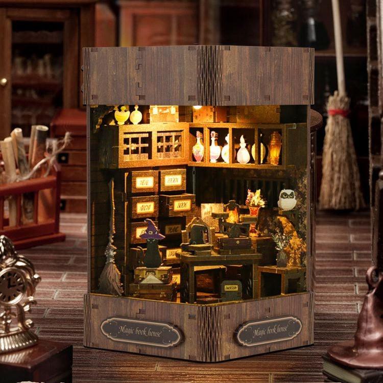 diy doll house book nook magic book house with led light