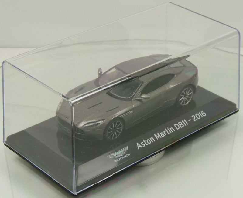 Aston Martin DB11 2016 1:43 scale diecast model on display stand with case