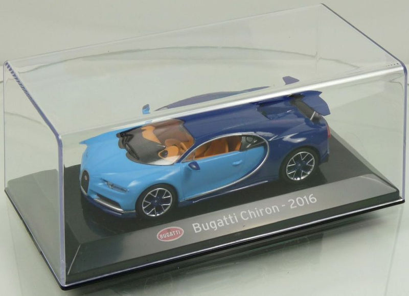Bugatti Chiron 2016 1:43 scale diecast model on display stand with case