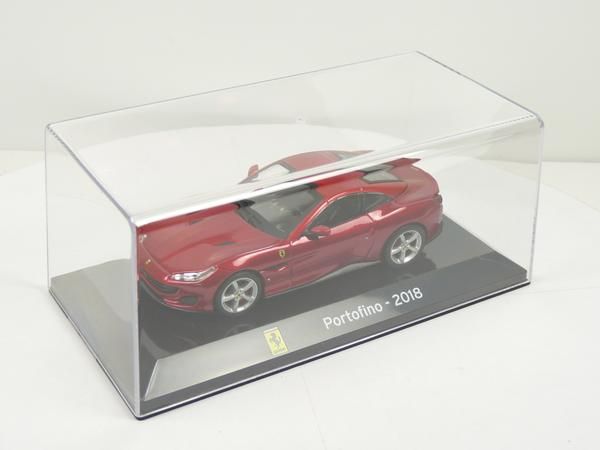 Ferrari Portofino 2018 1:43 scale diecast model on display stand with case