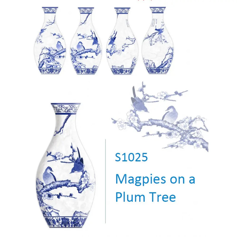 Pintoo Jigsaw Puzzle Vase Magpies on Plum Tree