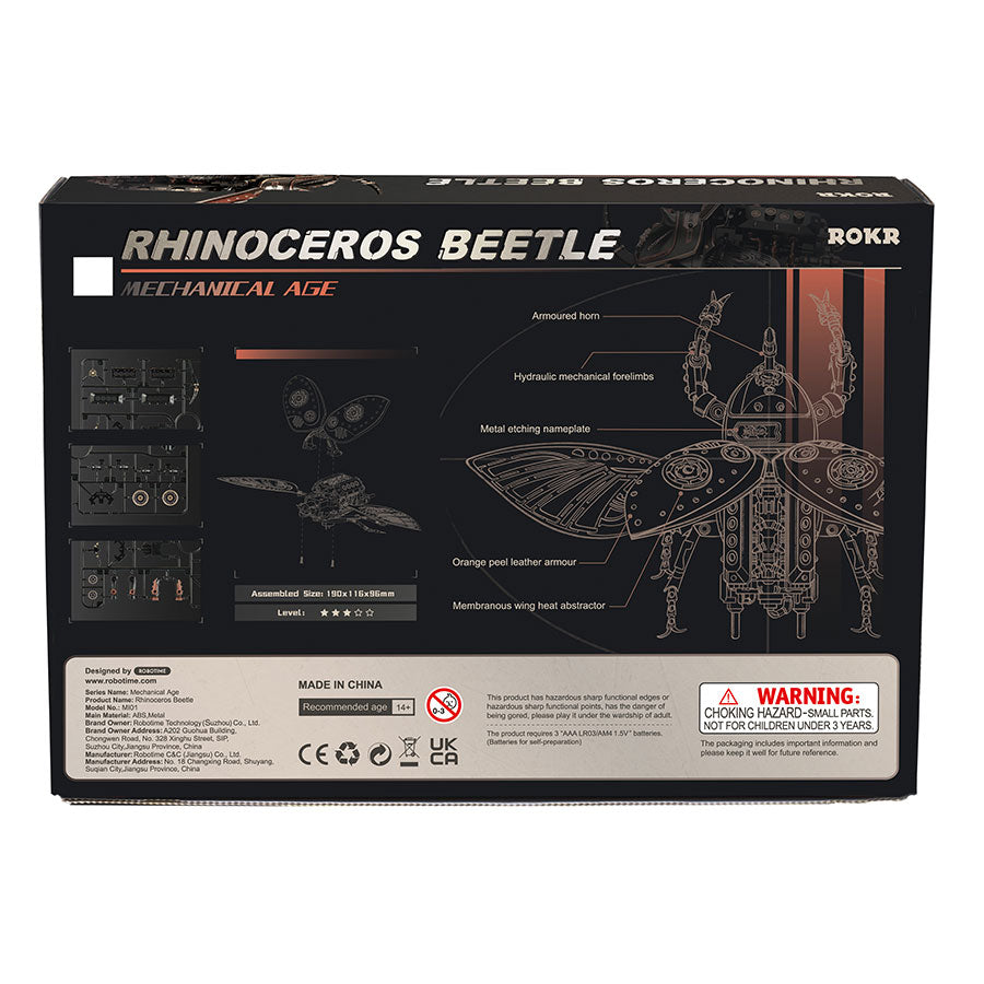 Rokr Rhinoceros Beetle Mechanical Species Model Kit M101 box back