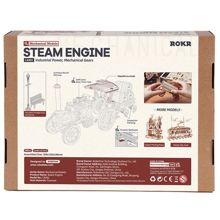 Rokr Steam Engine Wooden Model Kit built box back