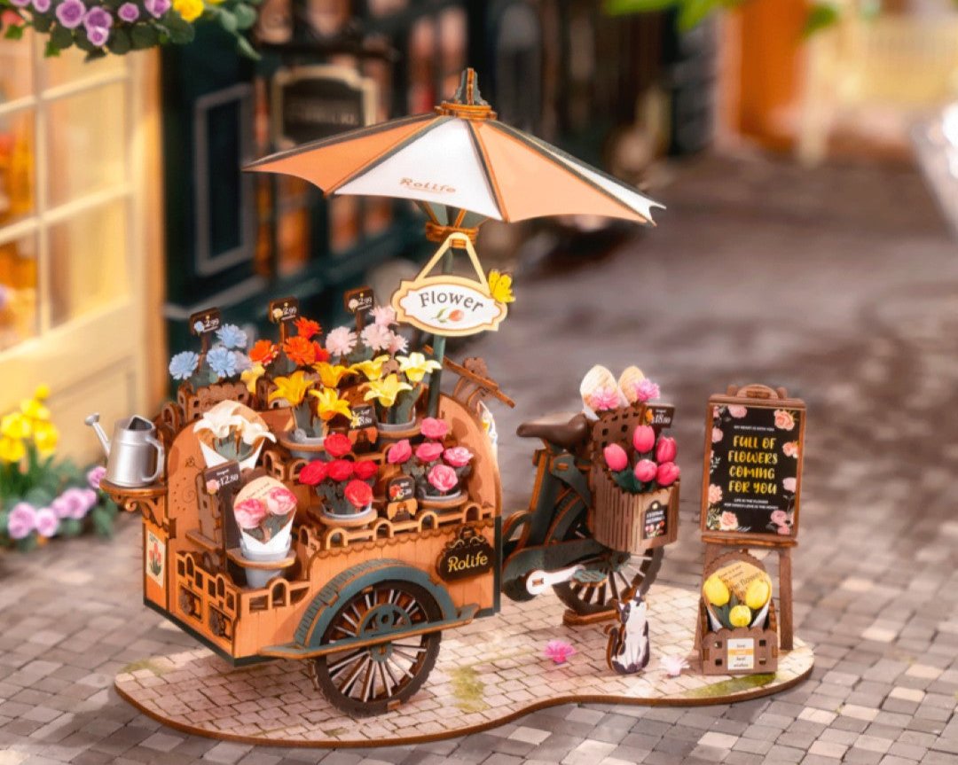 Rolife blossom flower cart wooden model kit 