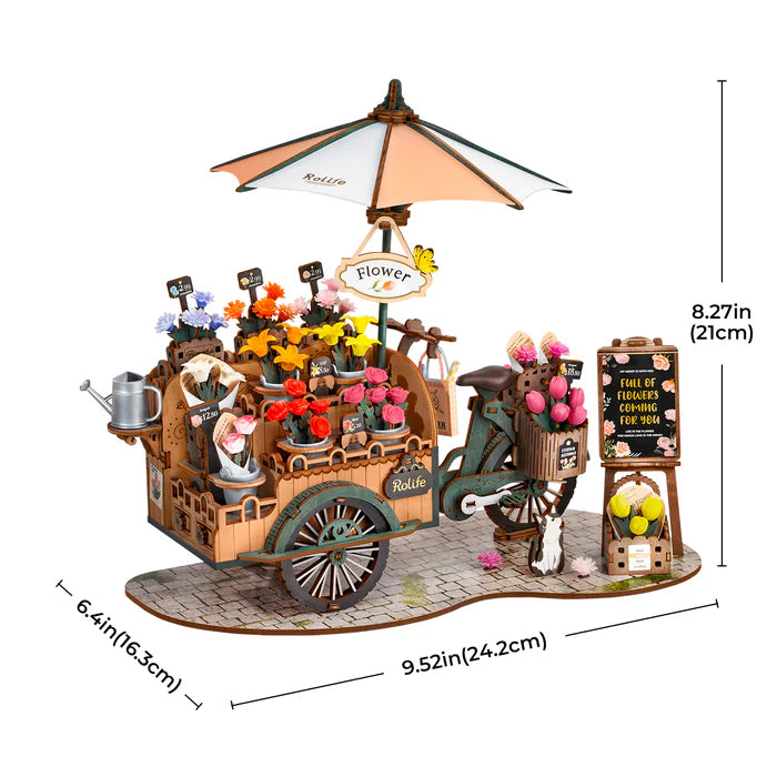 Rolife blossom cart wooden model kit dimensions