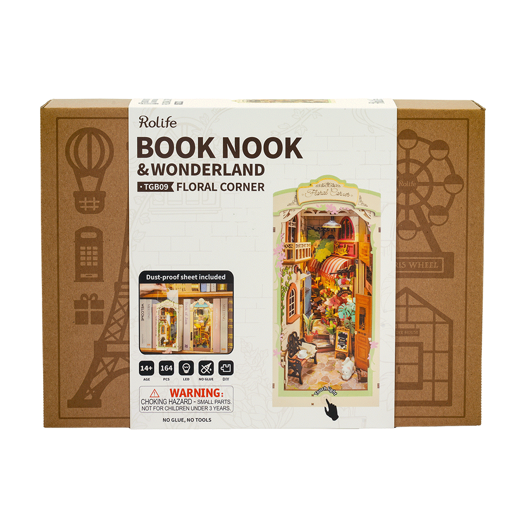 Rolife Floral Corner Book Nook model kit TGB09 box